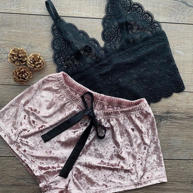 Lingerie Popular Lace Suspenders Lace Shorts Women'S Home Wear Two-Piece Set Source - Image 4